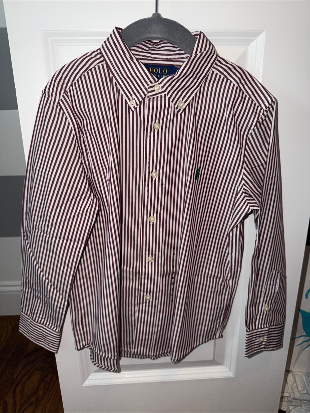 Polo by Ralph Lauren Burgundy & White Vertical Stripe Button-Down Shirt